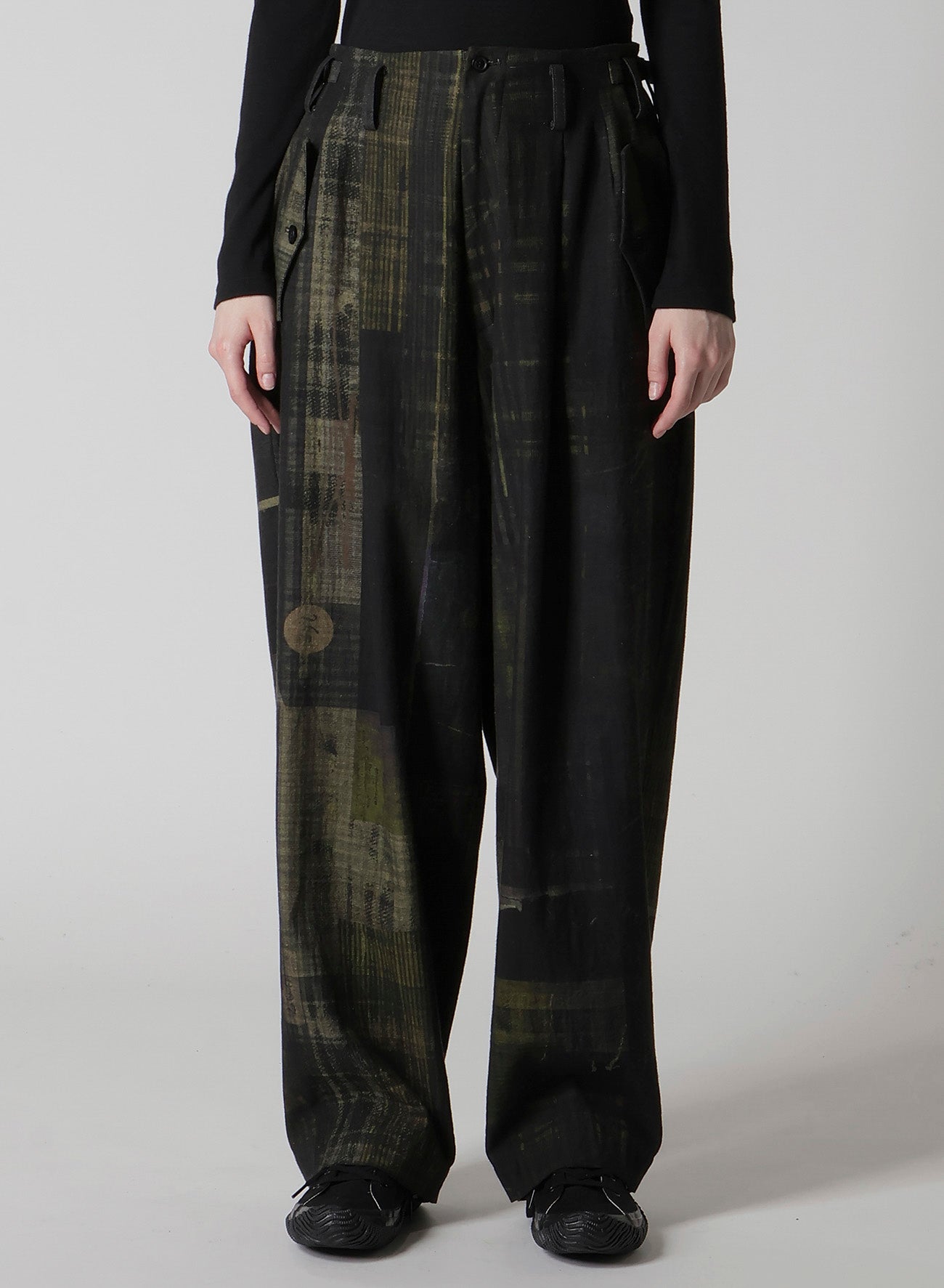 FADED PLAID 6OZ DENIM DOUBLE TUCK WIDE PANTS