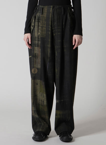 FADED PLAID 6OZ DENIM DOUBLE TUCK WIDE PANTS
