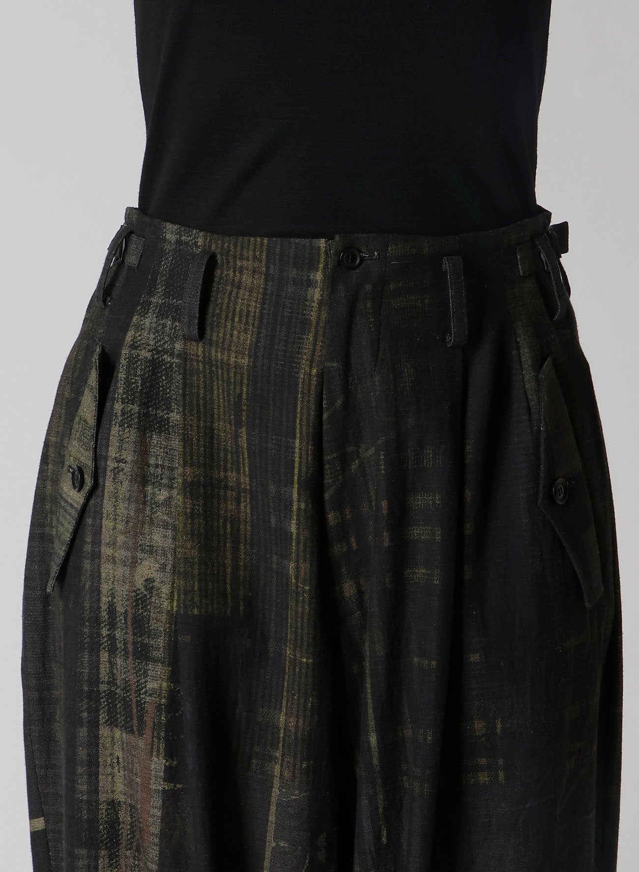 FADED PLAID 6OZ DENIM DOUBLE TUCK WIDE PANTS