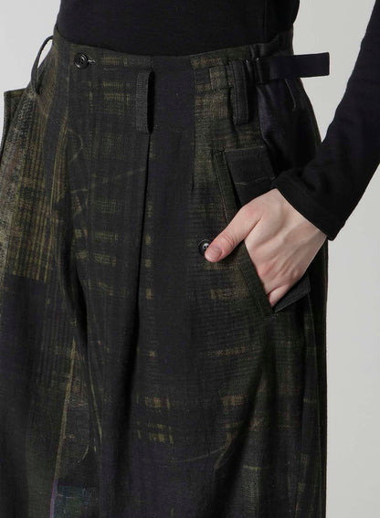 FADED PLAID 6OZ DENIM DOUBLE TUCK WIDE PANTS