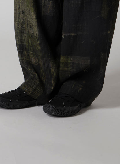 FADED PLAID 6OZ DENIM DOUBLE TUCK WIDE PANTS