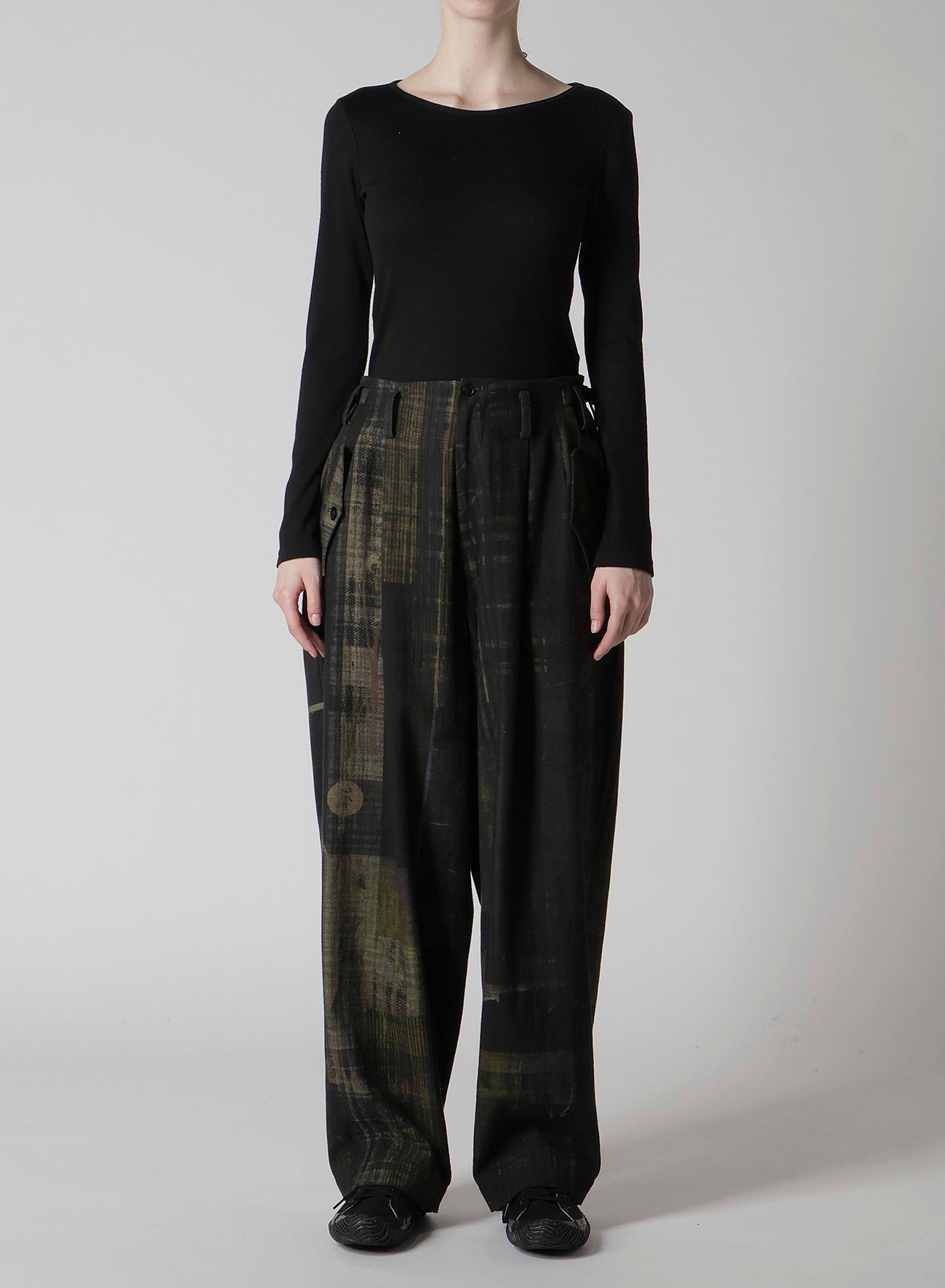 FADED PLAID 6OZ DENIM DOUBLE TUCK WIDE PANTS