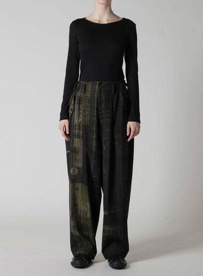 FADED PLAID 6OZ DENIM DOUBLE TUCK WIDE PANTS