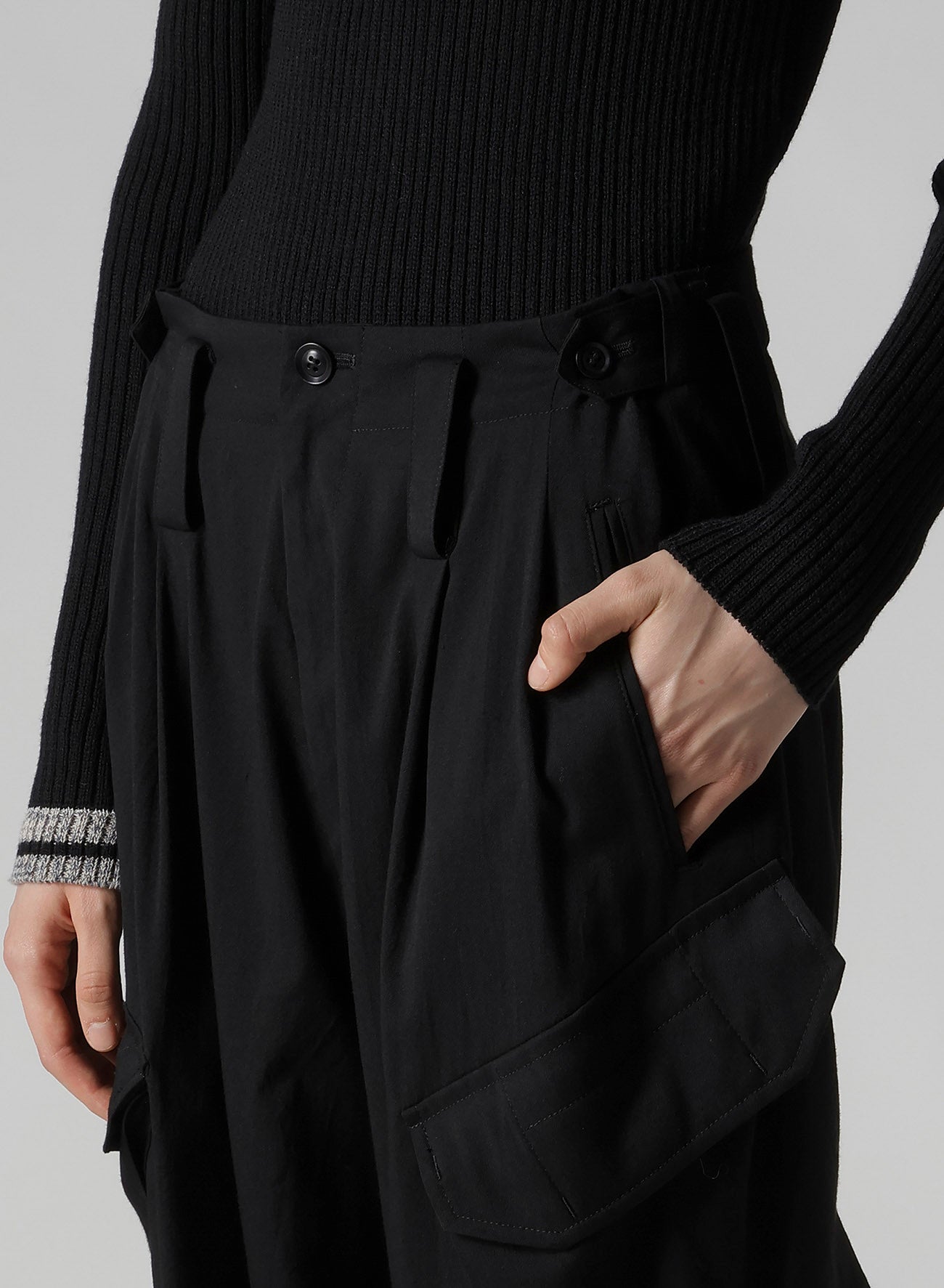WOOL BLEND TWILL RIB HEM PANTS