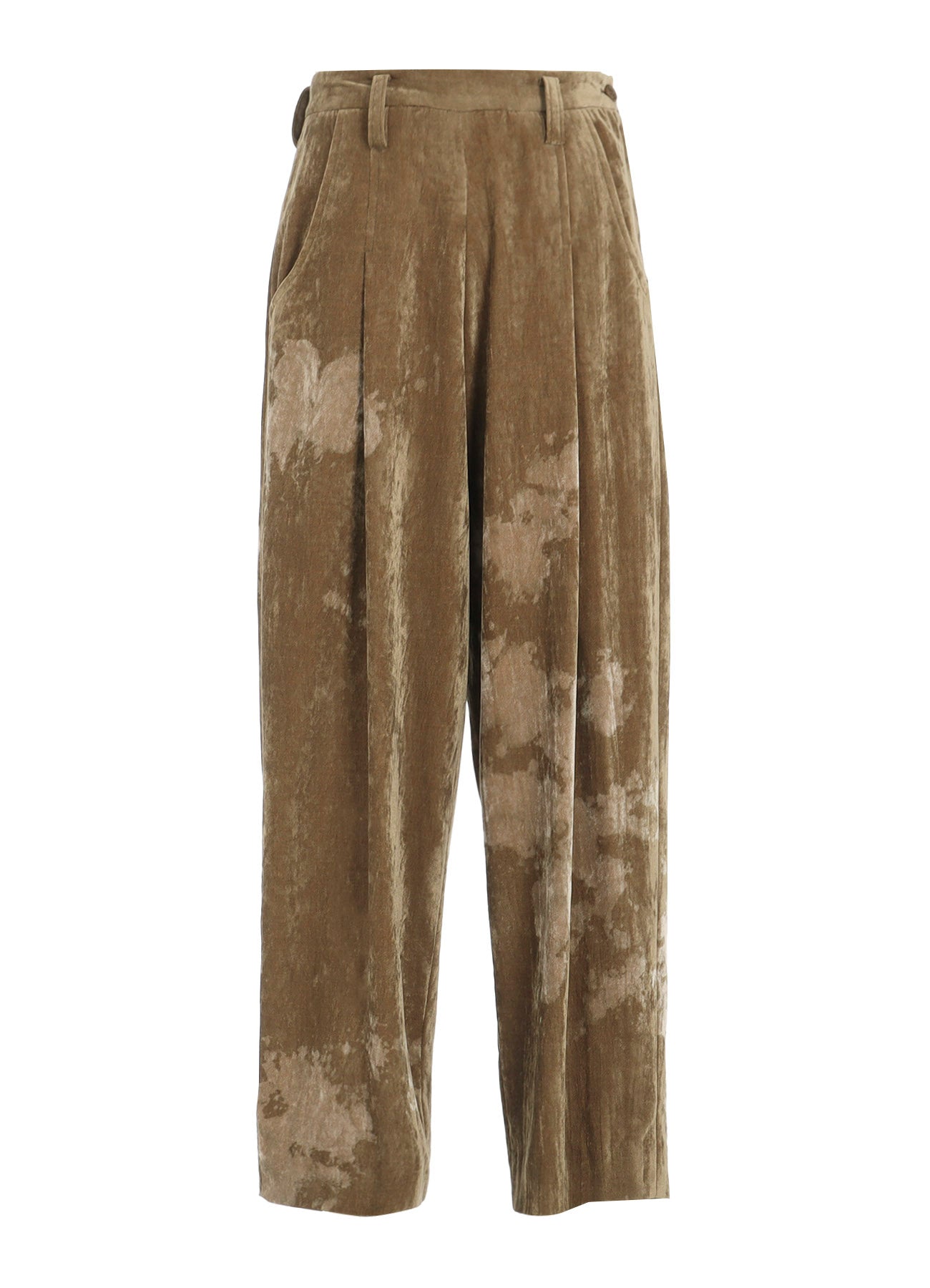 DISCHARGE-PRINTED VELVET PLEATED PANTS