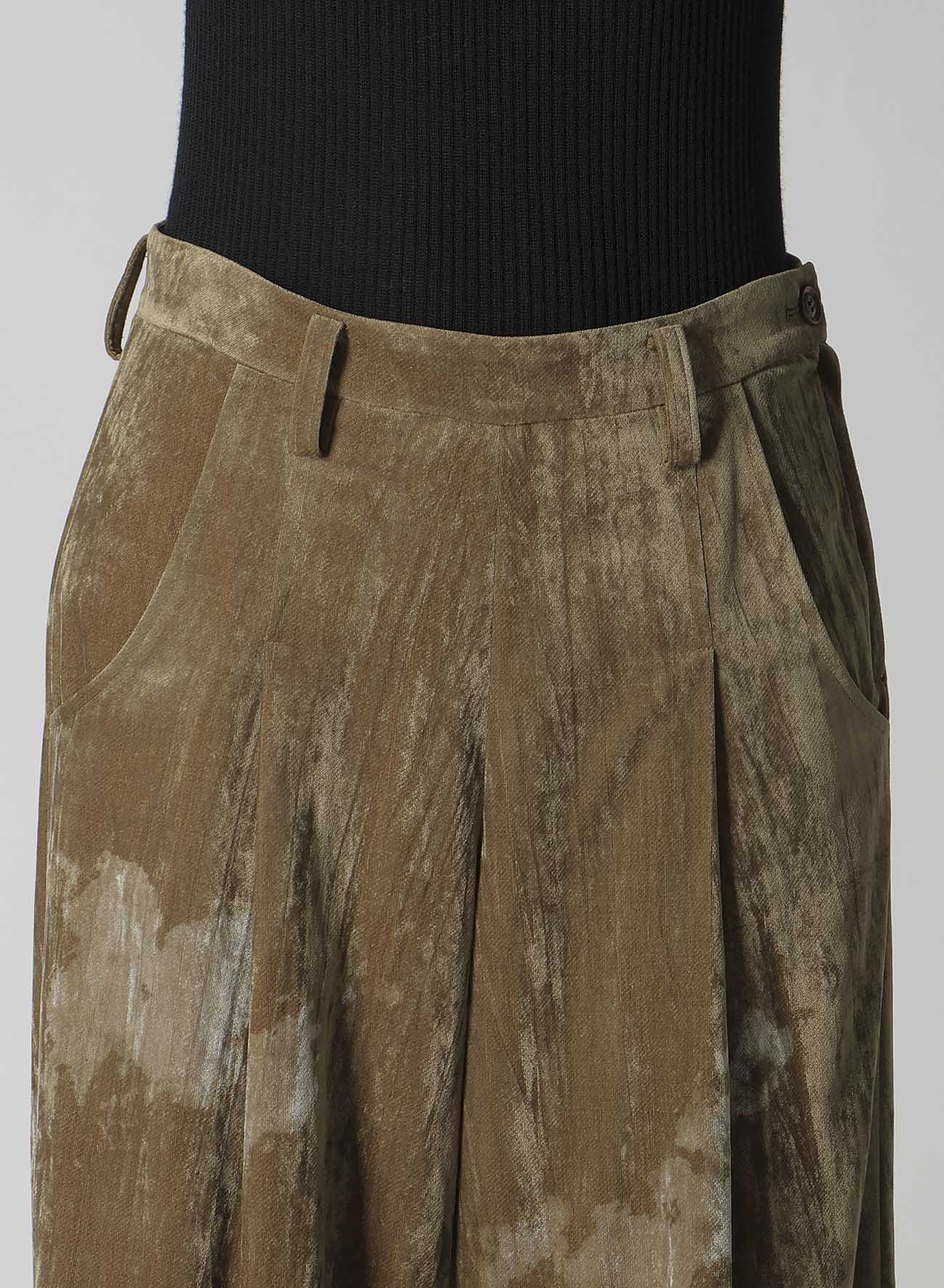 DISCHARGE-PRINTED VELVET PLEATED PANTS