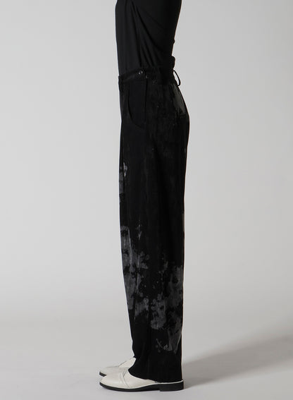 DISCHARGE-PRINTED VELVET PLEATED PANTS