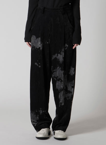 DISCHARGE-PRINTED VELVET PLEATED PANTS