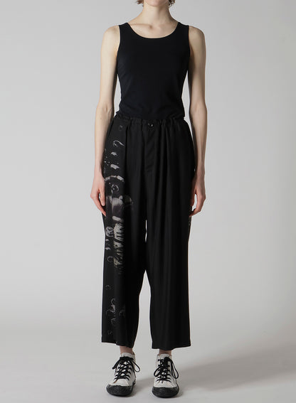 ANGEL-PRINT DUNGAREE TWILL FRONT PLATED WIDE PANTS