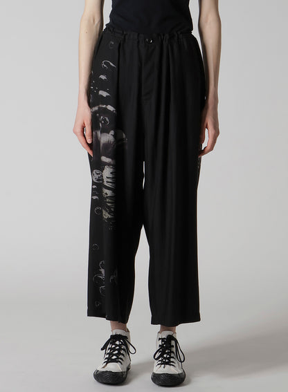 ANGEL-PRINT DUNGAREE TWILL FRONT PLATED WIDE PANTS