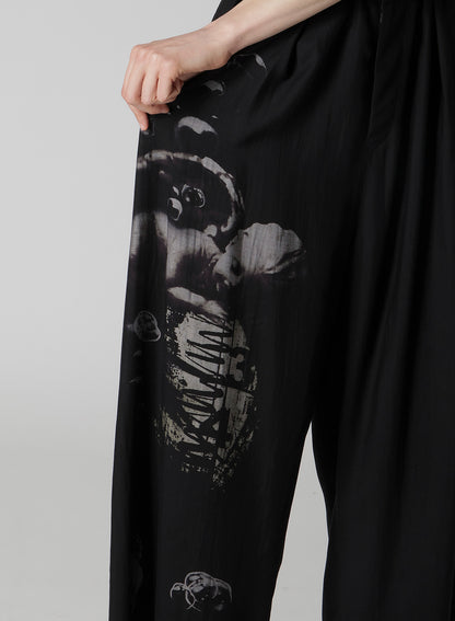 ANGEL-PRINT DUNGAREE TWILL FRONT PLATED WIDE PANTS