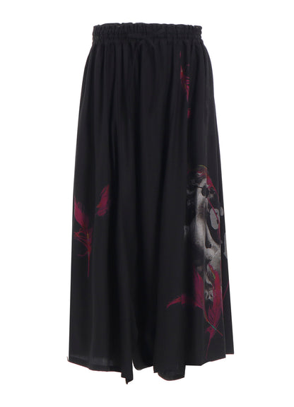 ANGEL-PRINT DUNGAREE TWILL GATHERED PANTS