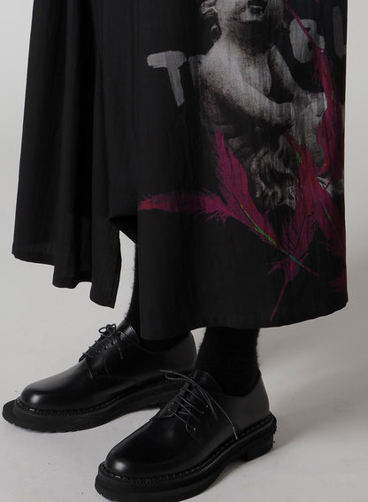 ANGEL-PRINT DUNGAREE TWILL GATHERED PANTS