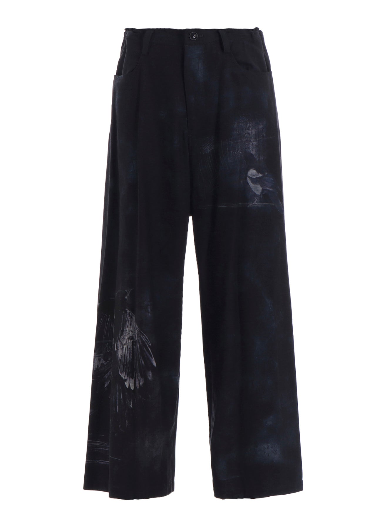 BIRD PRINT DENIM LONG STRAIGHT PANTS
