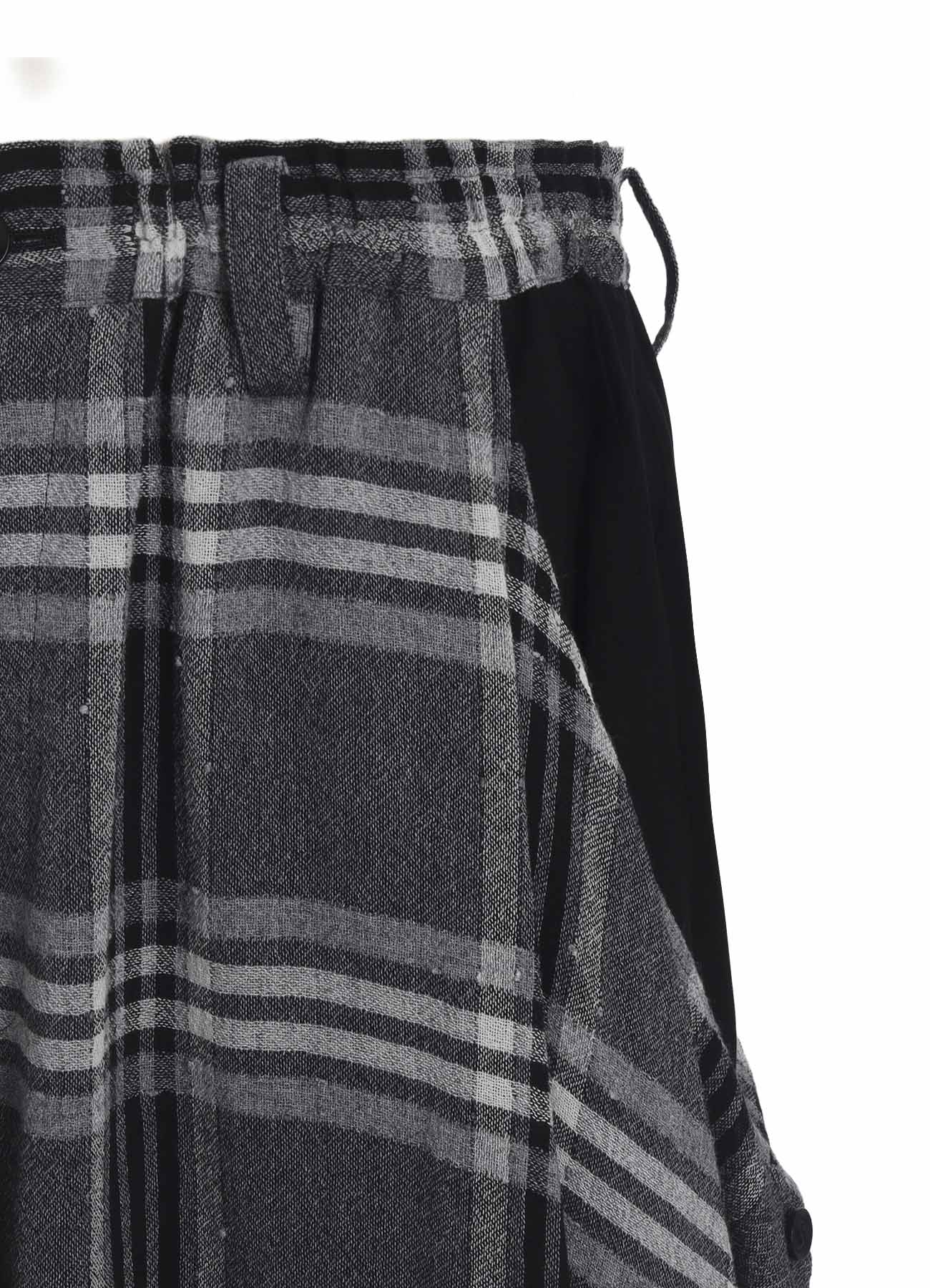 GAUZE PLAID LEFT DOUBLE BUTTON OPEN PANTS