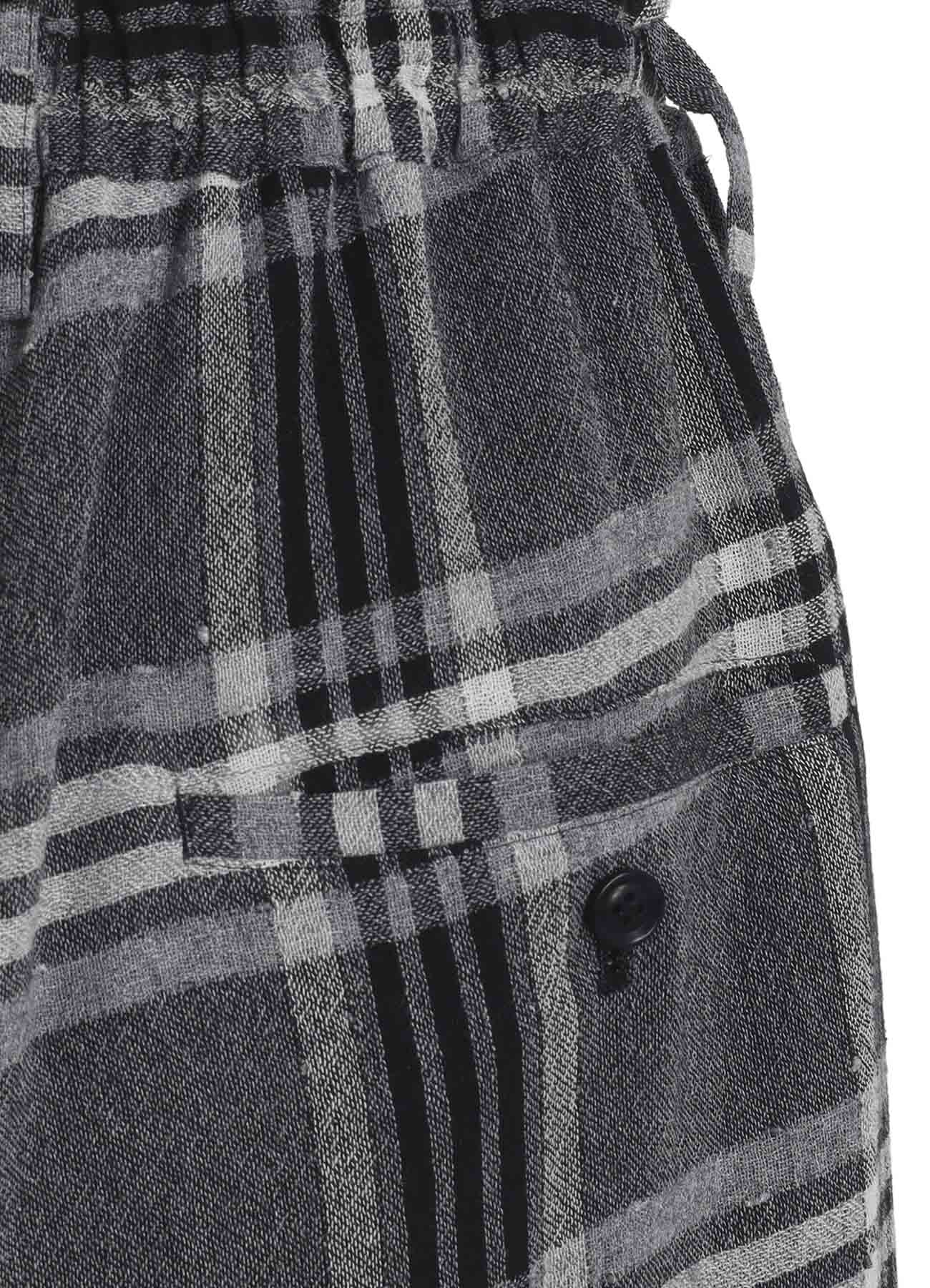GAUZE PLAID LEFT DOUBLE BUTTON OPEN PANTS