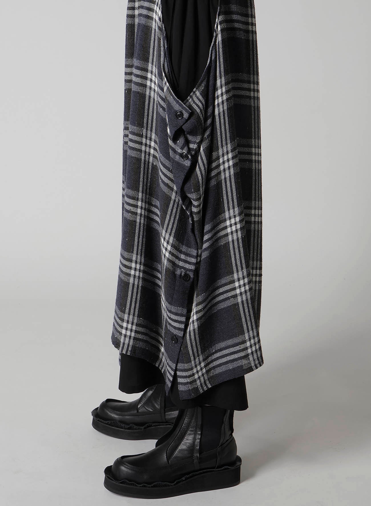 GAUZE PLAID LEFT DOUBLE BUTTON OPEN PANTS
