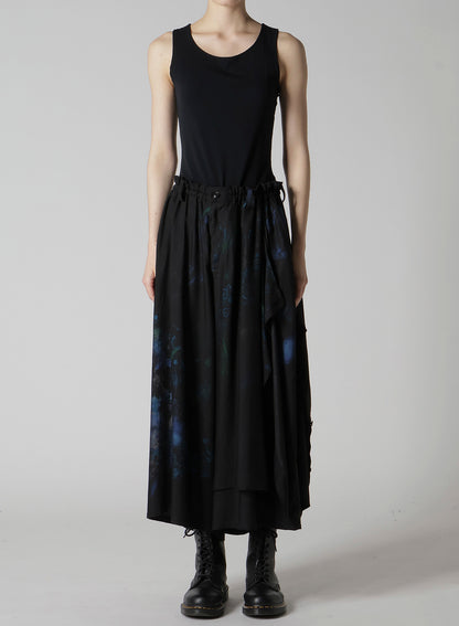 FLOWER/LACE-PREINT DUNGAREE TWILL PANTS