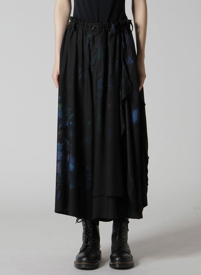 FLOWER/LACE-PREINT DUNGAREE TWILL PANTS