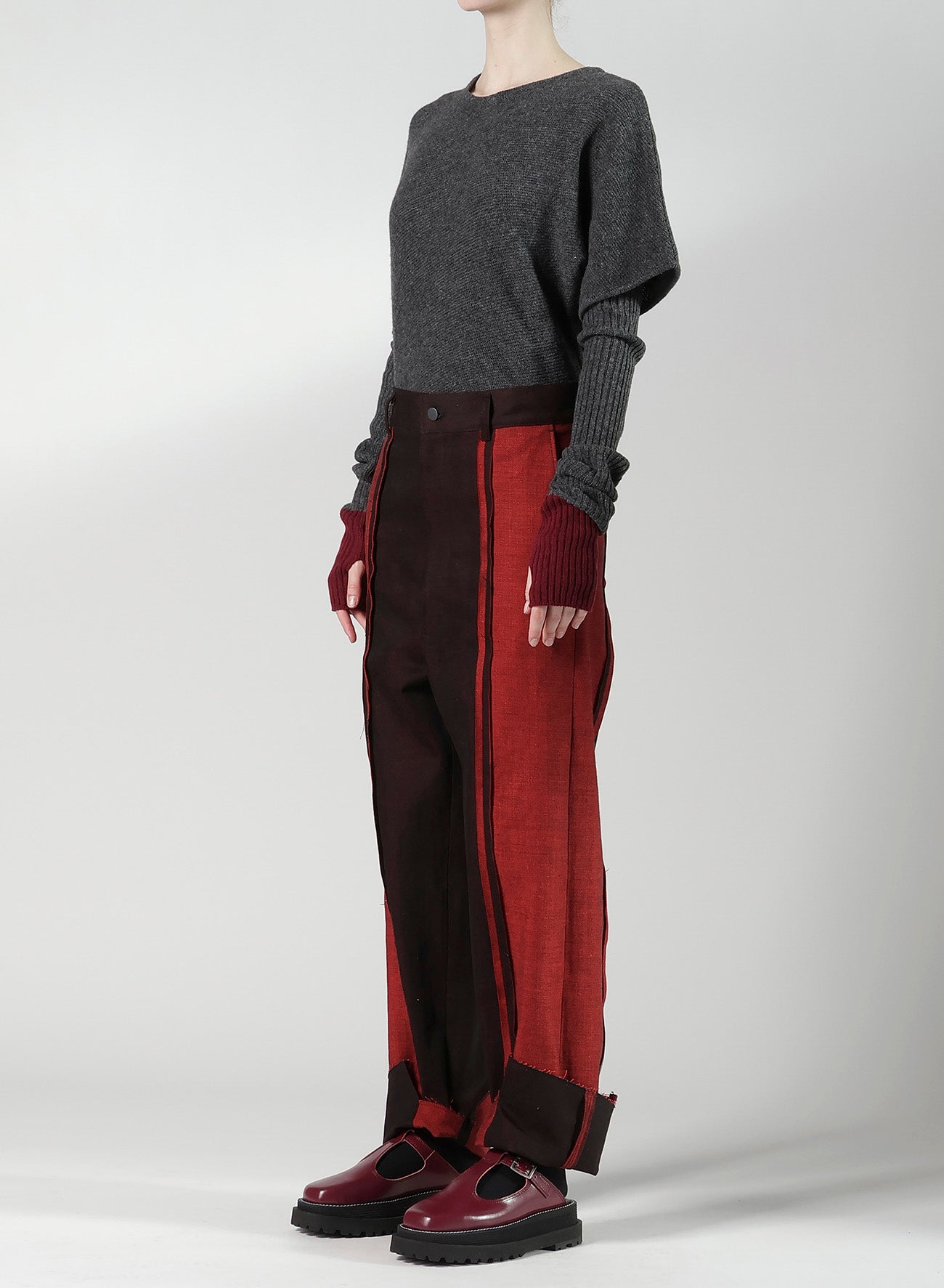 RED BACK SIDE DENIM PANEL PANTS