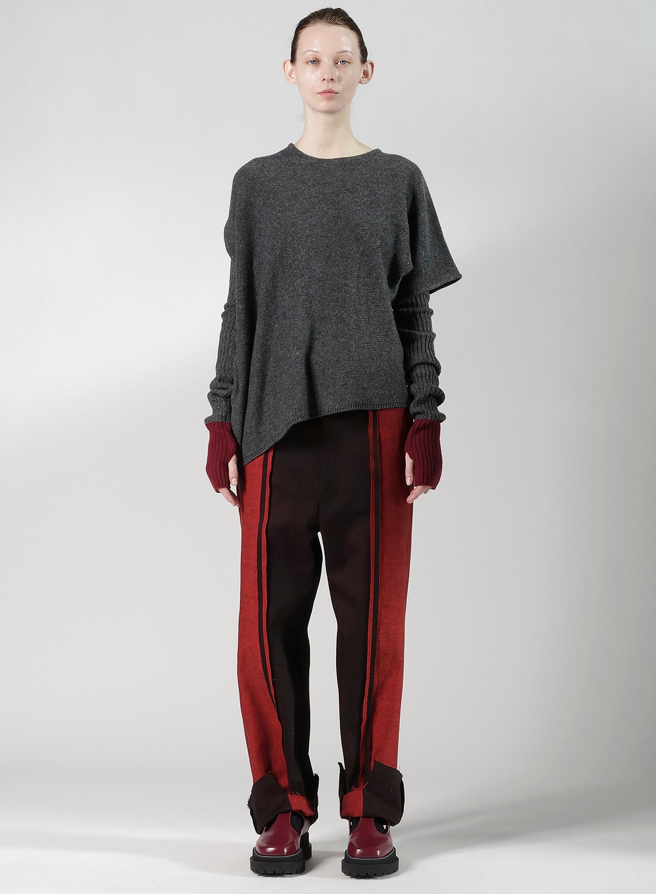 RED BACK SIDE DENIM PANEL PANTS
