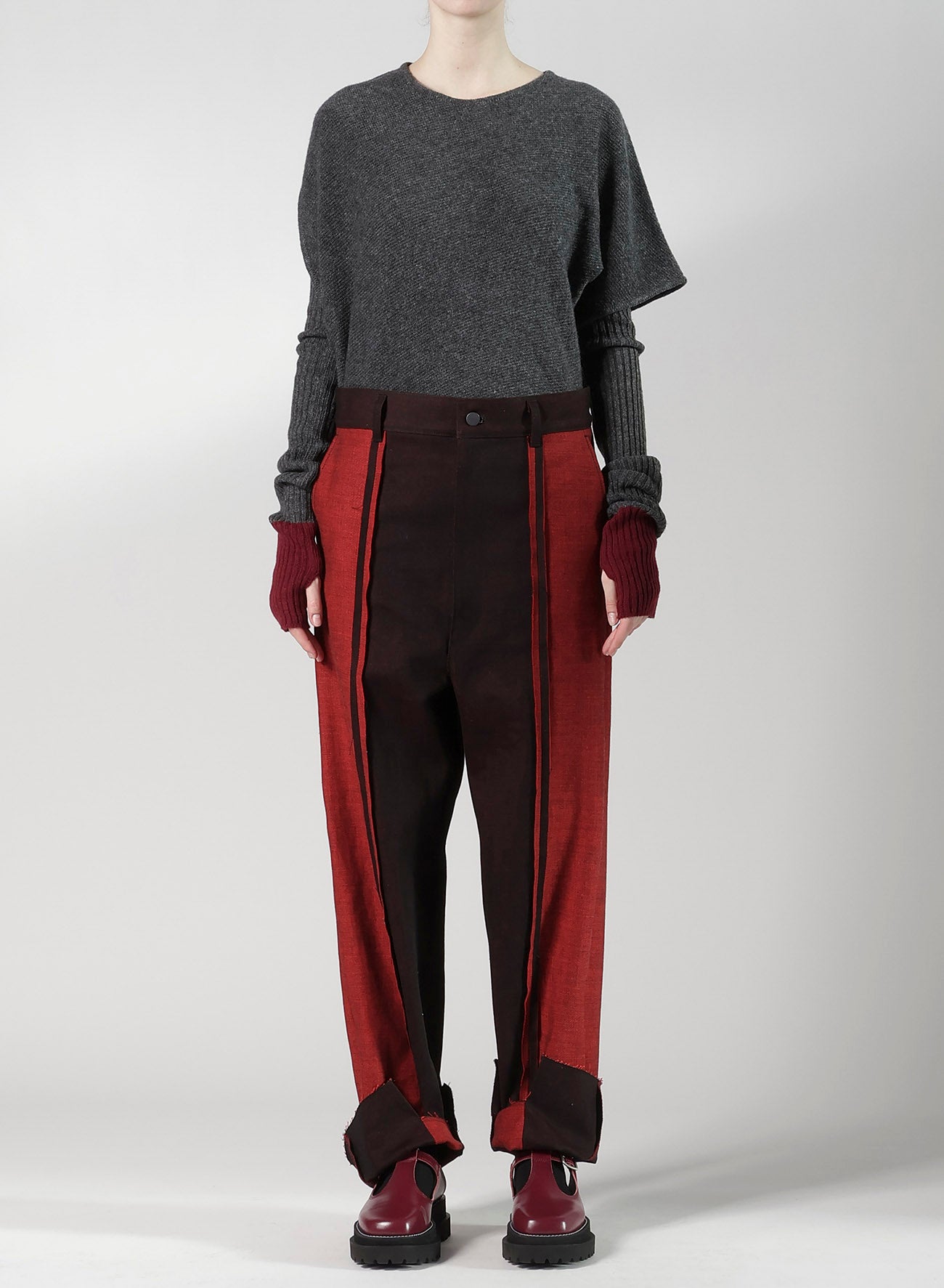 RED BACK SIDE DENIM PANEL PANTS
