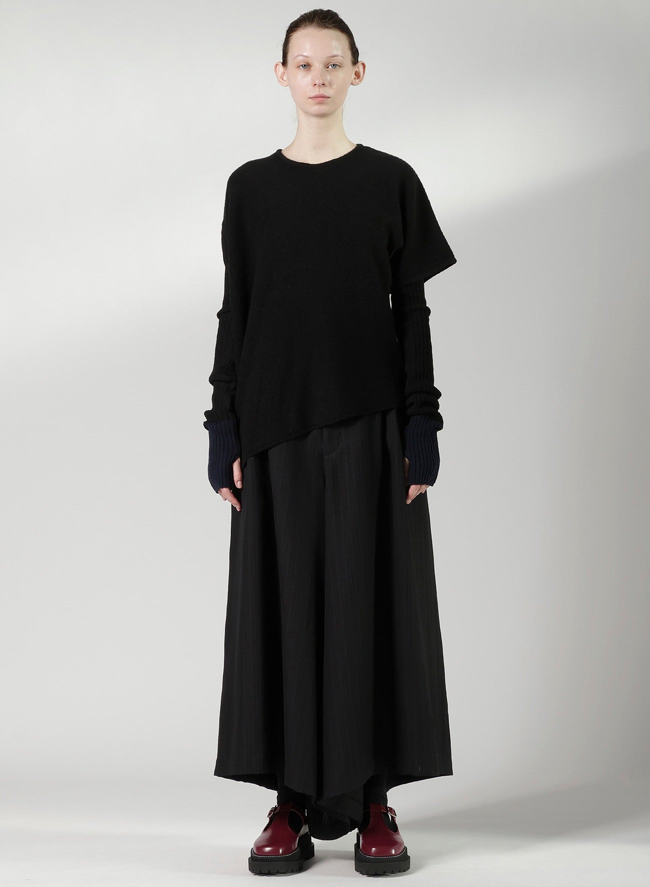 VISCOSE TWEED STRIPE WIDE PANTS