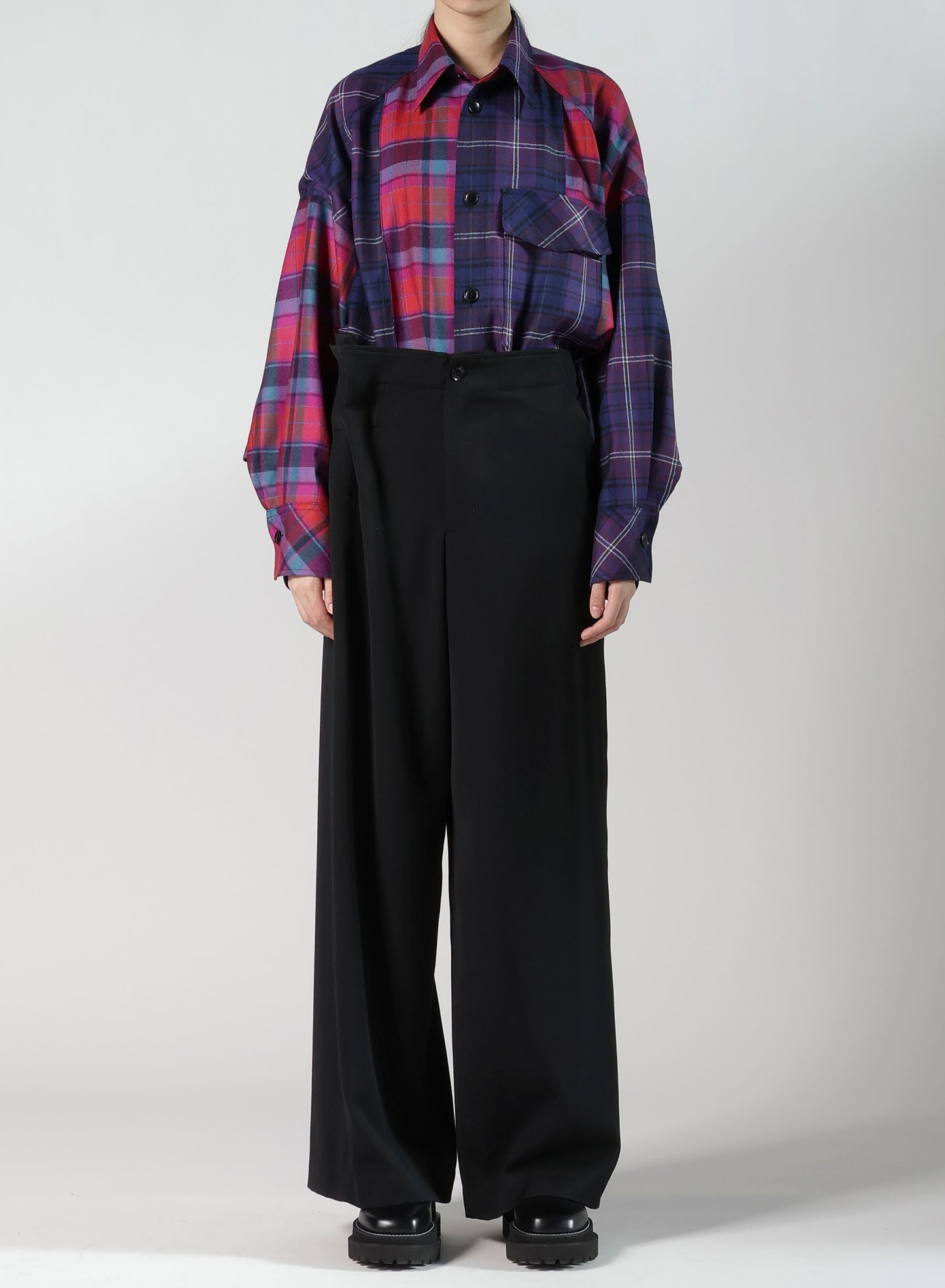WOOL GABARDINE BELT PANTS