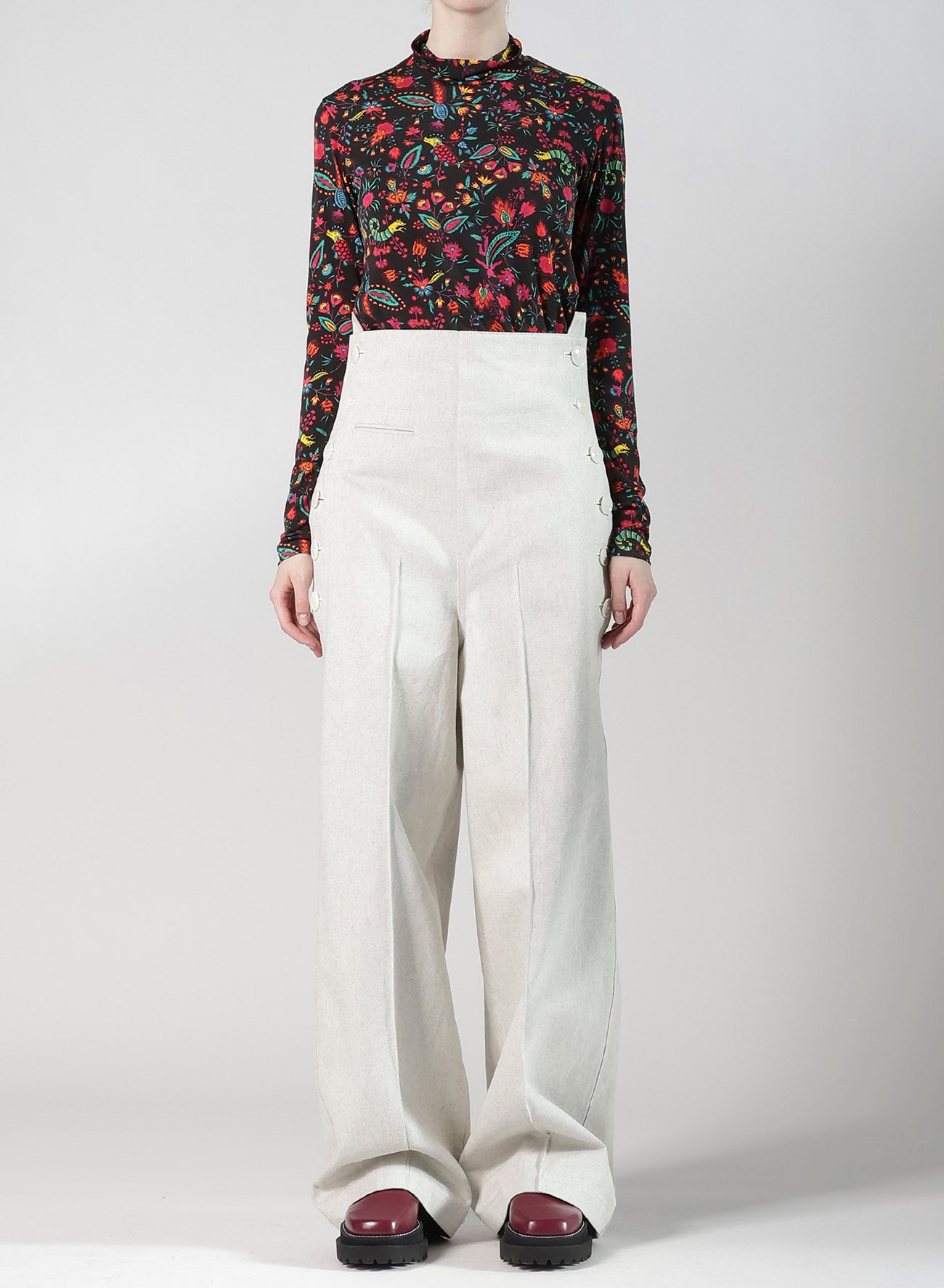 UNEVEN YARN DENIM SIDE OPEN PANTS