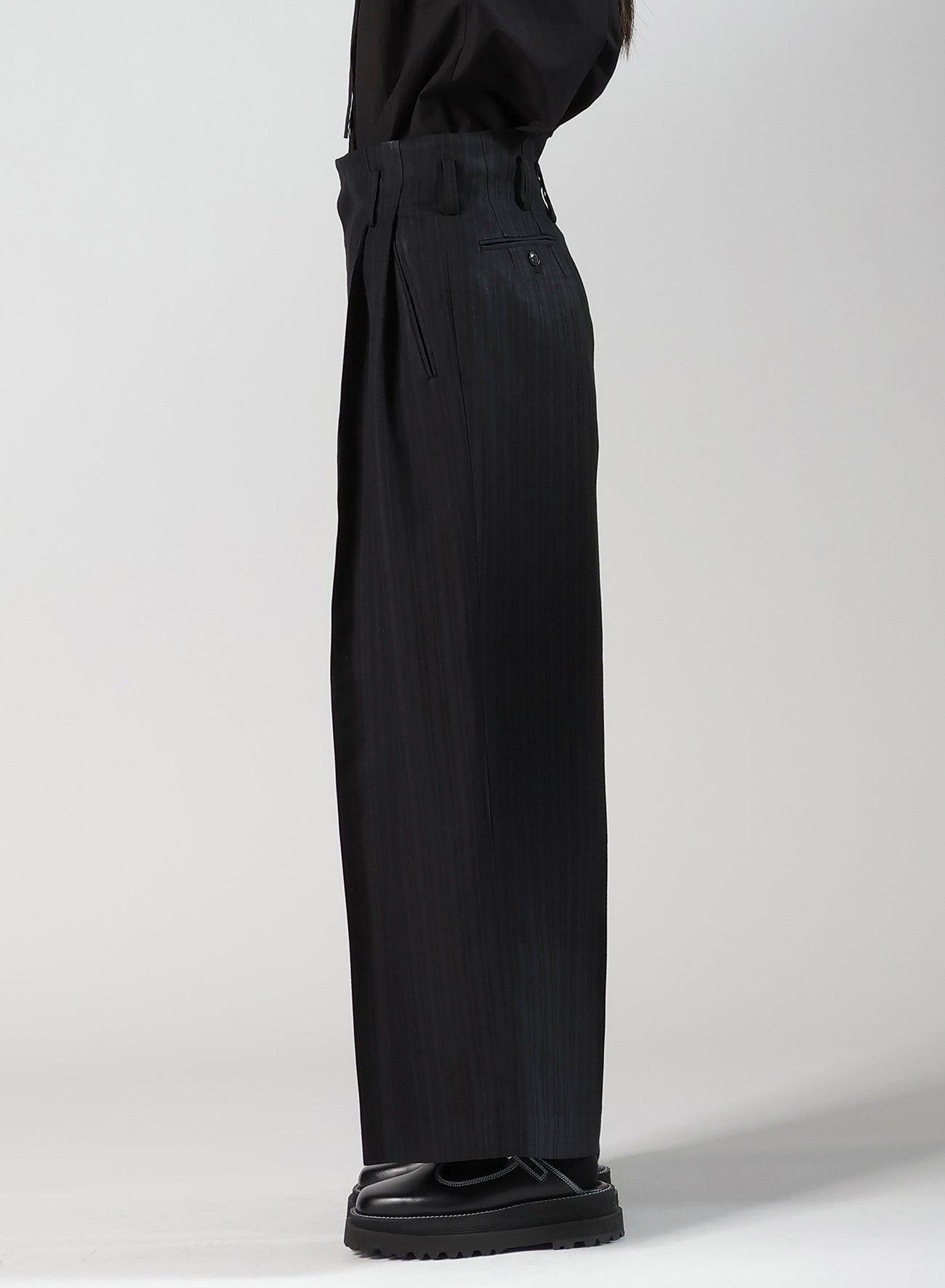 VISCOSE TWEED STRIPE DOUBLE TUCKED PANTS
