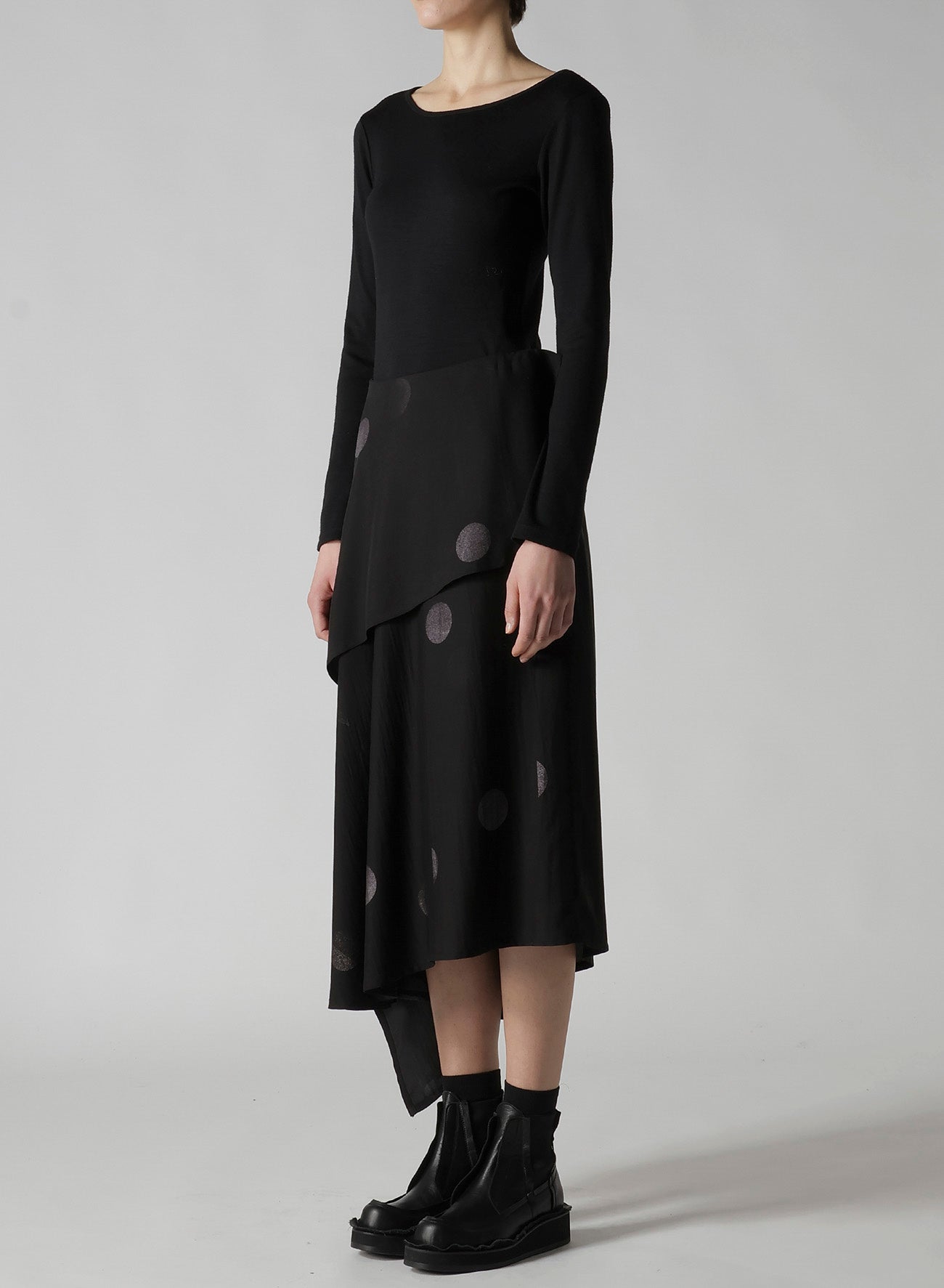 BUTTERFLY-PRINT DUNGAREE TWILL ASYMMETRIC MIDI SKIRT