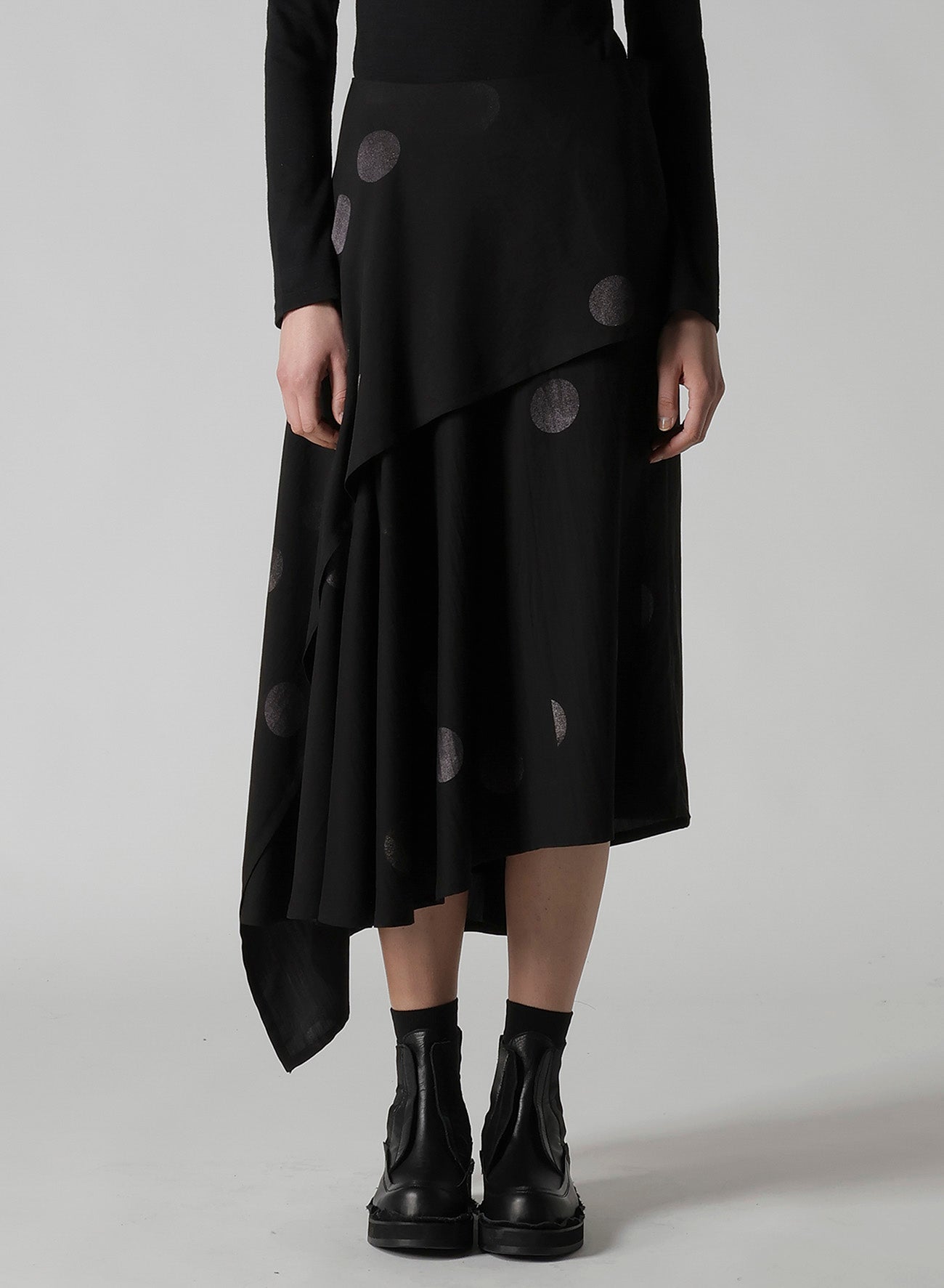 BUTTERFLY-PRINT DUNGAREE TWILL ASYMMETRIC MIDI SKIRT