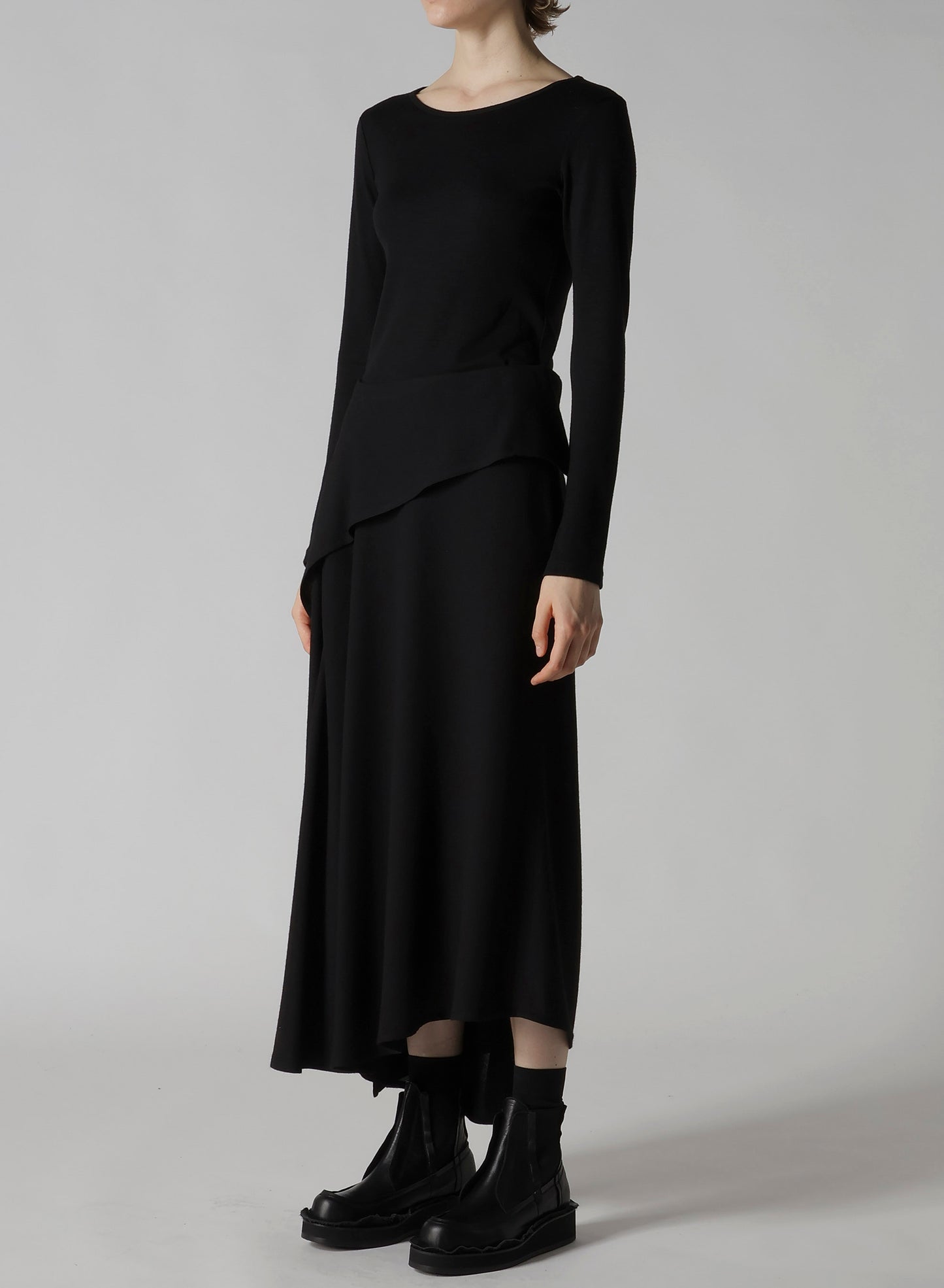 W/RY WASHER PROCESSED GAUZE ASYMMETRIC SKIRT