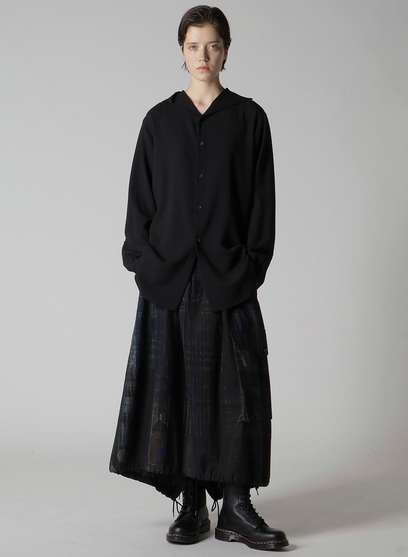 FADED PLAID 6OZ DENIM FISH TAIL SKIRT