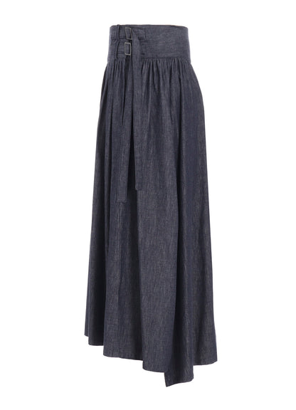 6OZ DENIM GARMENTFINISH ASYMMTRIC GATHER SKIRT