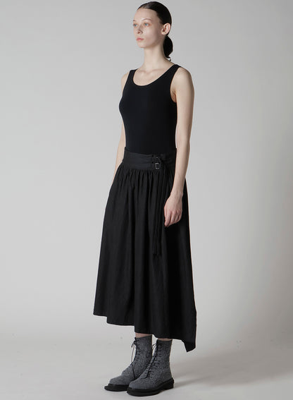 6OZ DENIM GARMENTFINISH ASYMMTRIC GATHER SKIRT