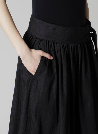 6OZ DENIM GARMENTFINISH ASYMMTRIC GATHER SKIRT