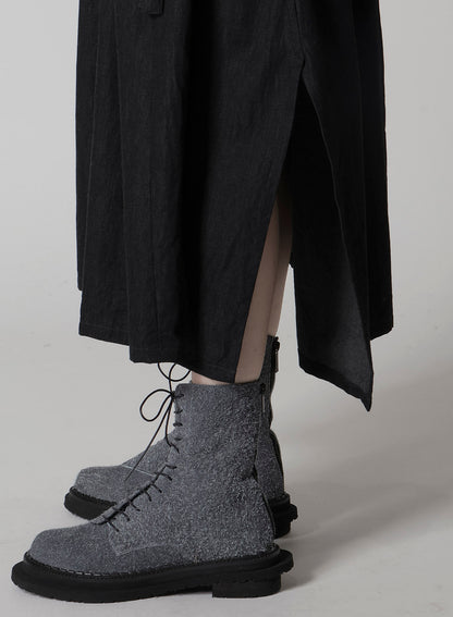 6OZ DENIM GARMENTFINISH ASYMMTRIC GATHER SKIRT