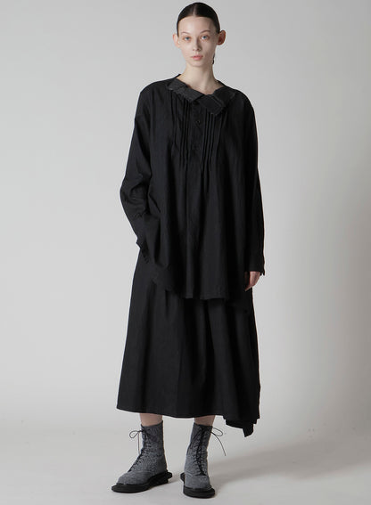 6OZ DENIM GARMENTFINISH ASYMMTRIC GATHER SKIRT