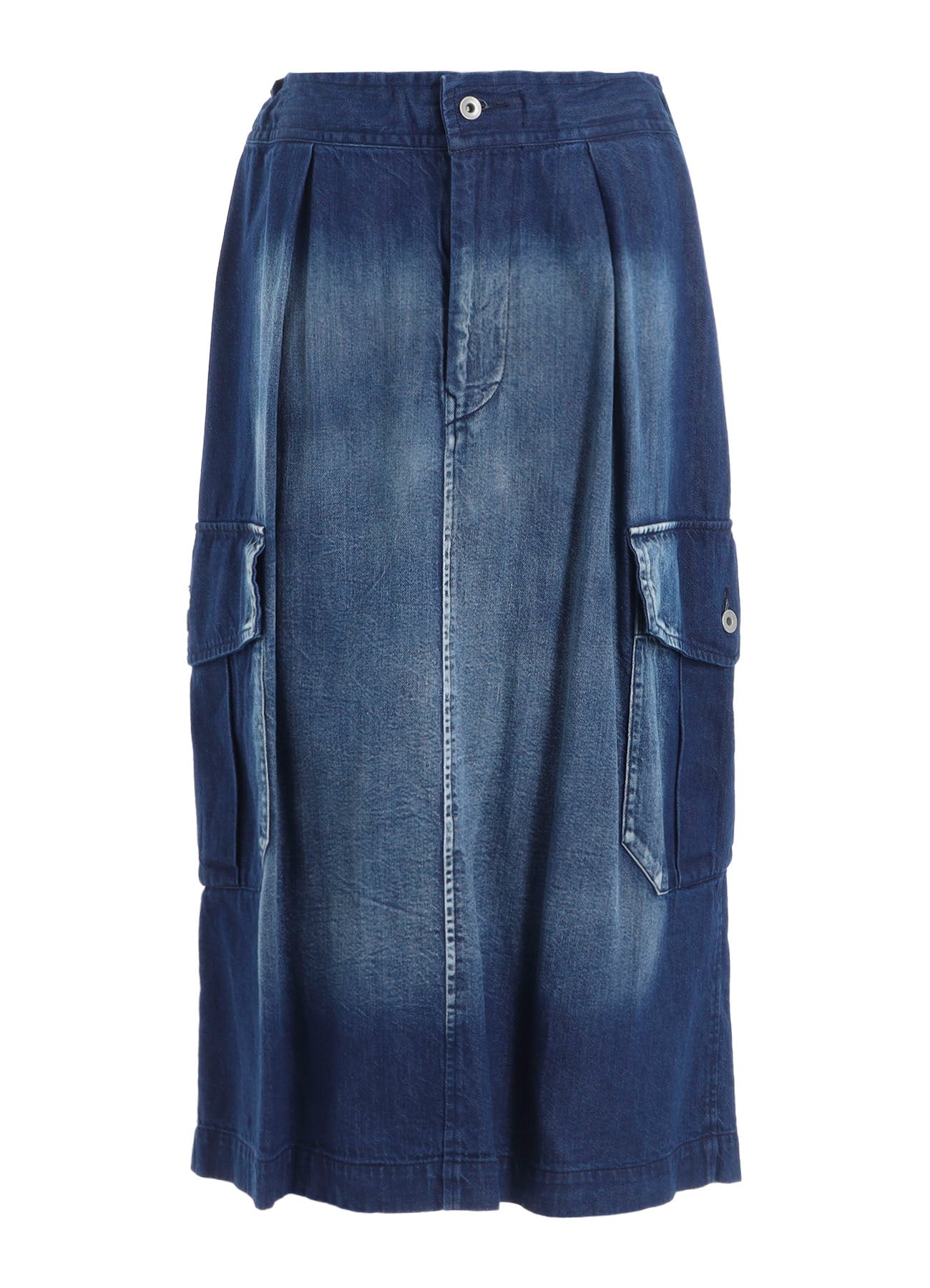 SPOTTED DENIM SIDE POCKET STRAIGHT SKIRT