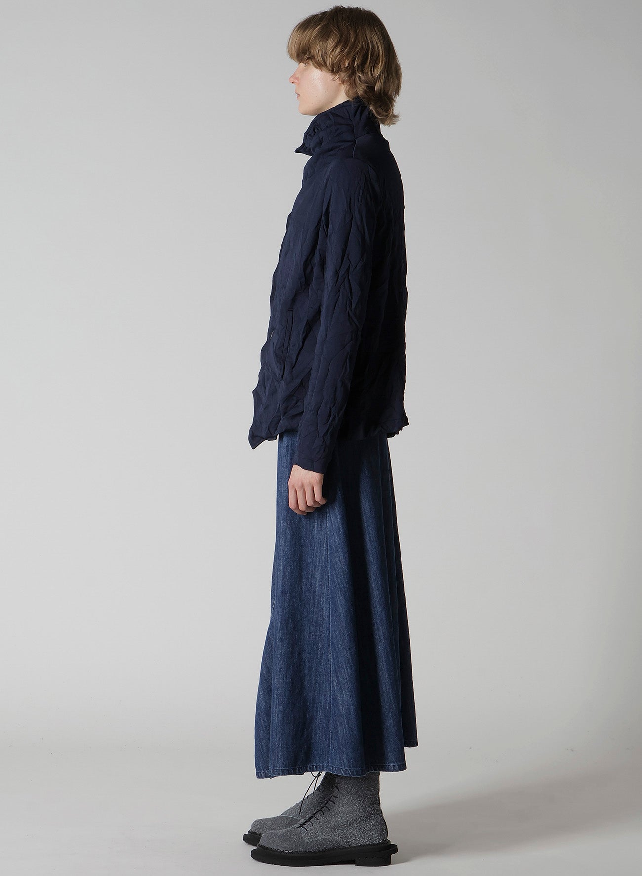 WRINKLE-EFFECT ASYMMETRIC JACKET