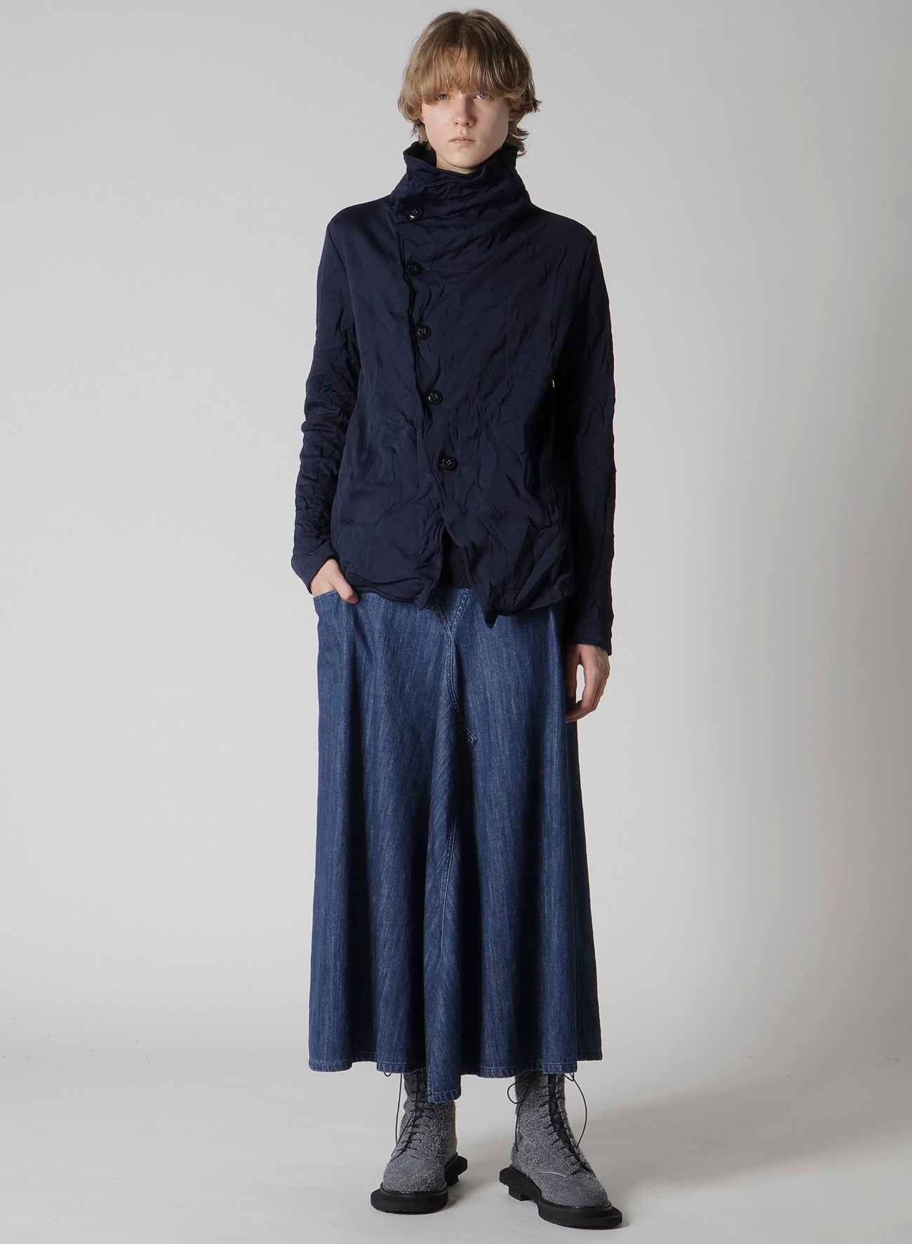 WRINKLE-EFFECT ASYMMETRIC JACKET