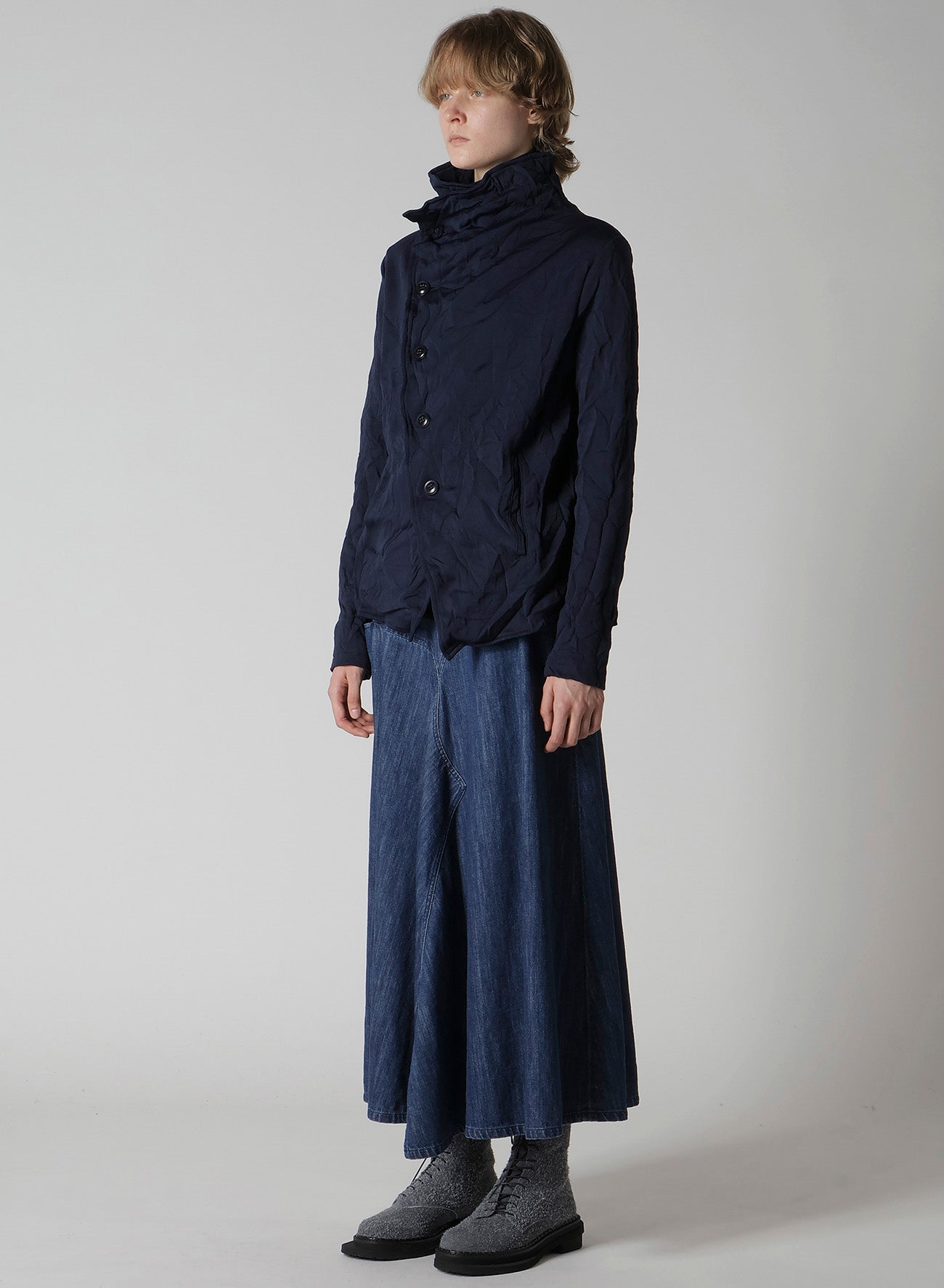 WRINKLE-EFFECT ASYMMETRIC JACKET