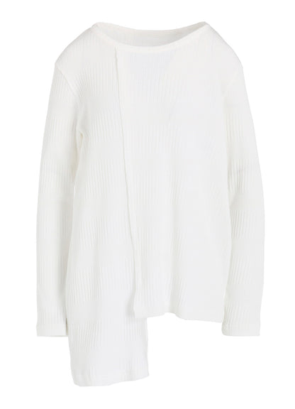 RANDOM RIB STRIPE ROUND NECK ASYMMETERIC T