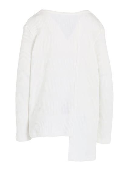 RANDOM RIB STRIPE ROUND NECK ASYMMETERIC T