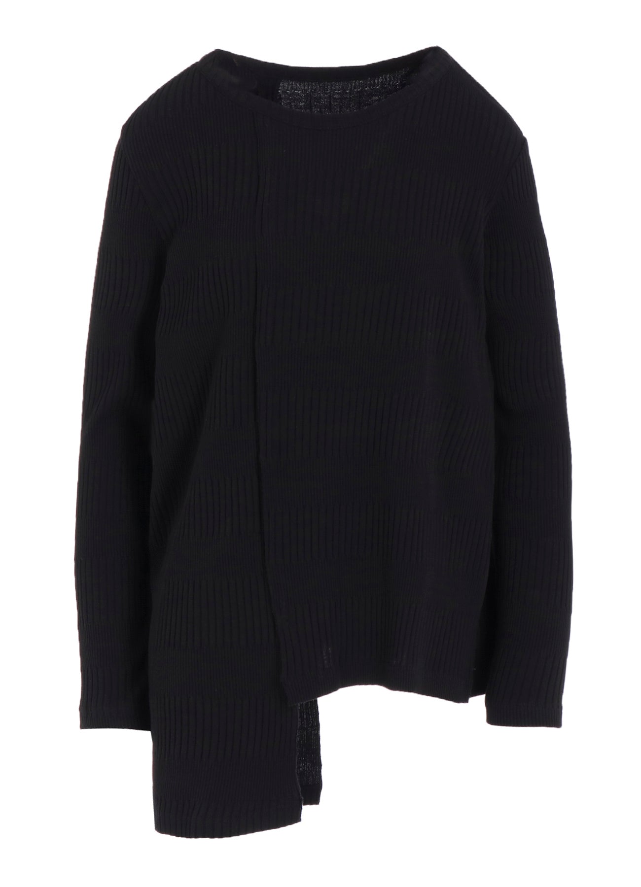 RANDOM RIB STRIPE ROUND NECK ASYMMETERIC T