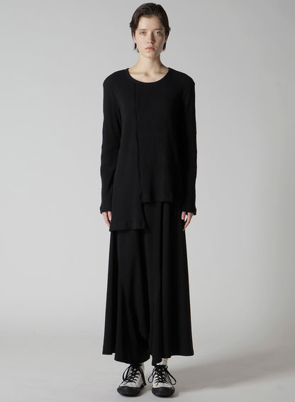 RANDOM RIB STRIPE ROUND NECK ASYMMETERIC T