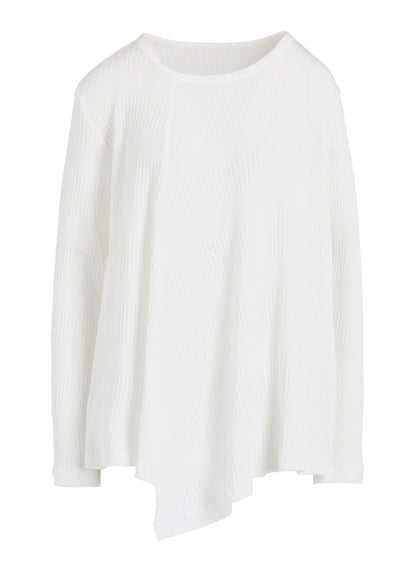 RANDOM RIB STRIPE ROUND NECK FLARE LONG SLEEVE T