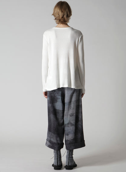 RANDOM RIB STRIPE ROUND NECK FLARE LONG SLEEVE T