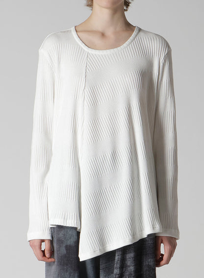 RANDOM RIB STRIPE ROUND NECK FLARE LONG SLEEVE T
